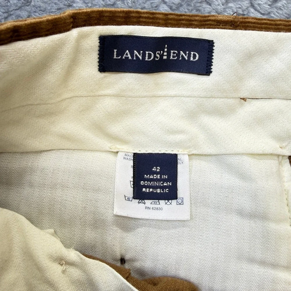Lands' End Corduroy Pants‎ Mens 38x29 Brown Pleated Cuffed Wide Leg